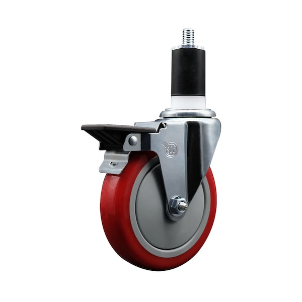 5'' Red Poly Swivel 1-1/2'' Expanding Stem Caster with Brake